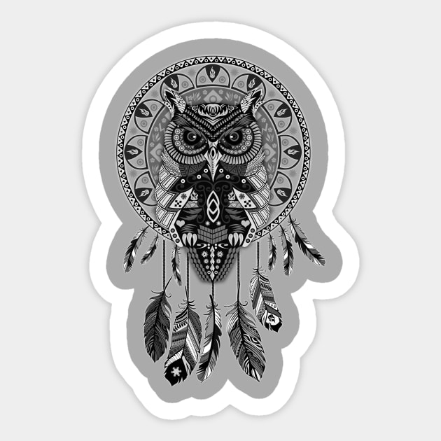 OwL Dream Catcher Black and White Sticker by Dezigner007